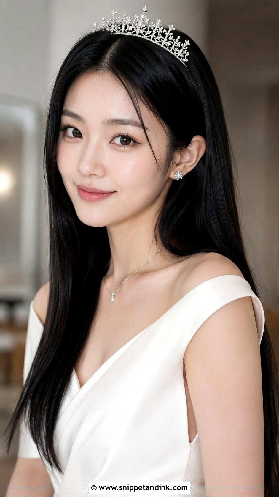 Sleek Straight Hair With Tiara - Snippet and Ink - 20 Bridal Hair with Tiara Ideas
