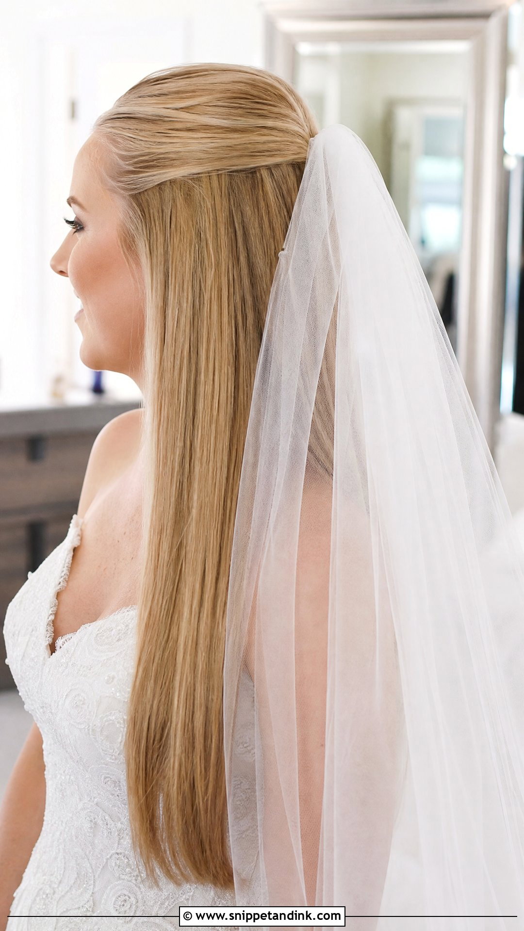 Sleek Straight Hair With Veil - Snippet and Ink - 20 Straight Hair Bridal Hairstyles