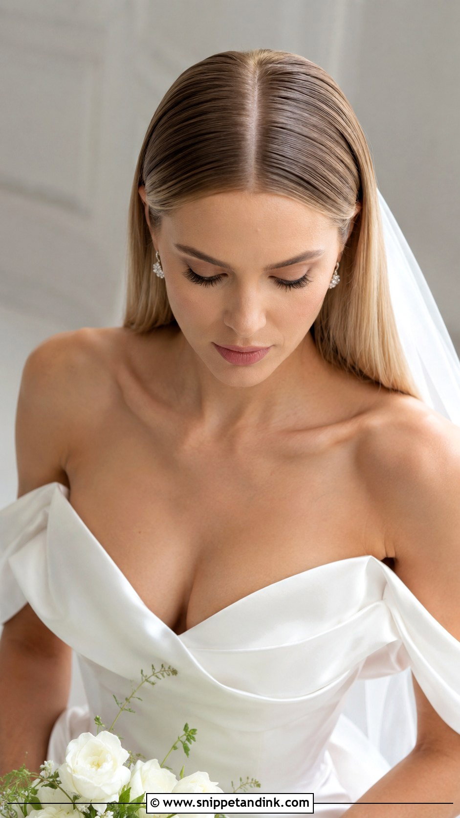 Sleek Straight Hair With a Middle Part - Snippet and Ink - 20 Sleek Wedding Hair Down Ideas