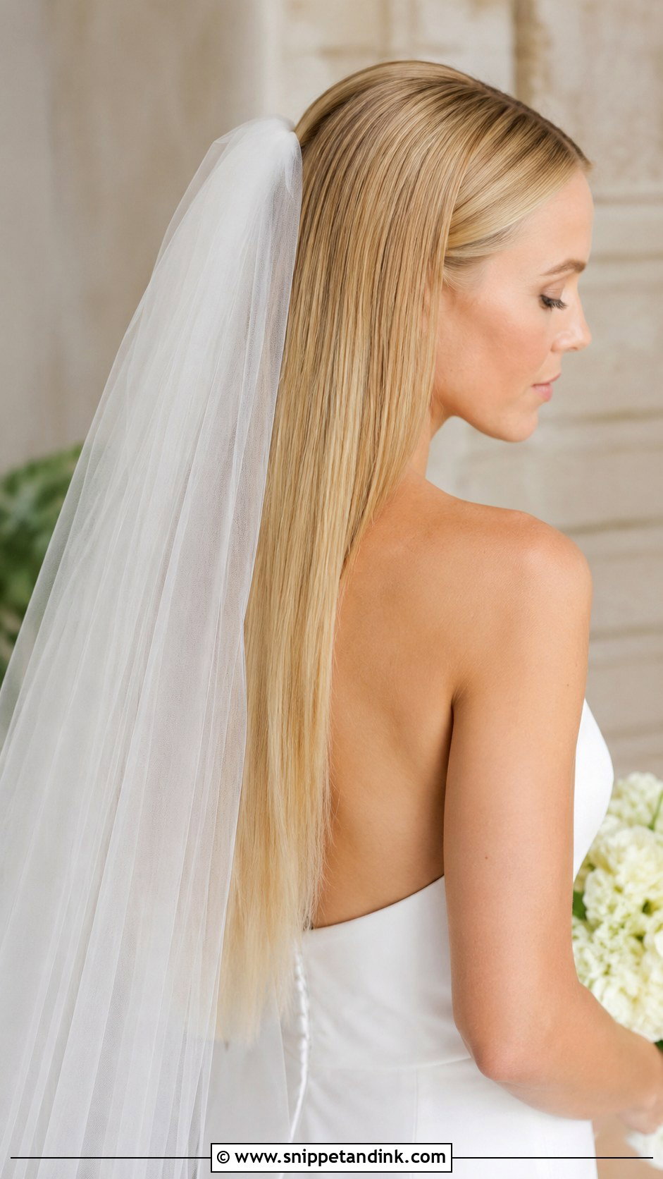 Sleek Straight Hair With a Veil - Snippet and Ink - 25 Straight Bridal Hair Ideas