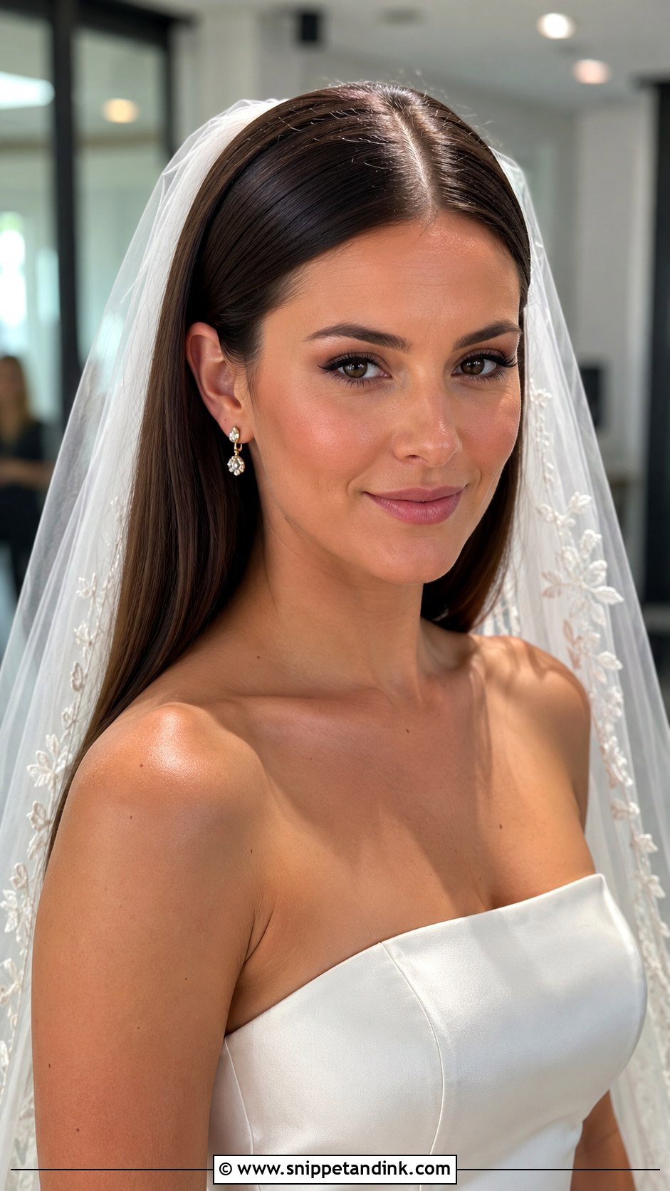 Sleek Straight Hair with Cathedral Veil - Snippet and Ink - 25 Cathedral Veil with Hair Down Ideas