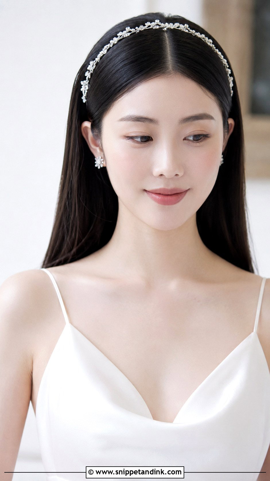 Sleek Straight Hair with Center Part - Snippet and Ink - 20 Best Wedding Hairstyles for Long Hair