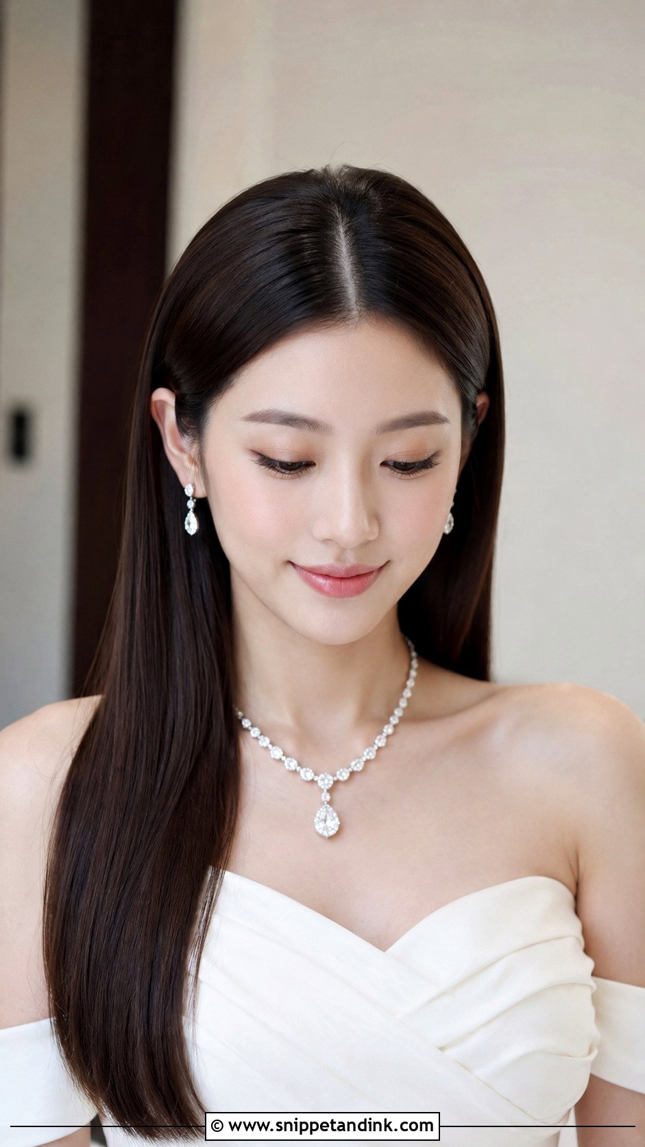 Sleek Straight Hair with Middle Part - Snippet and Ink - 25 Bride Hairstyles Down