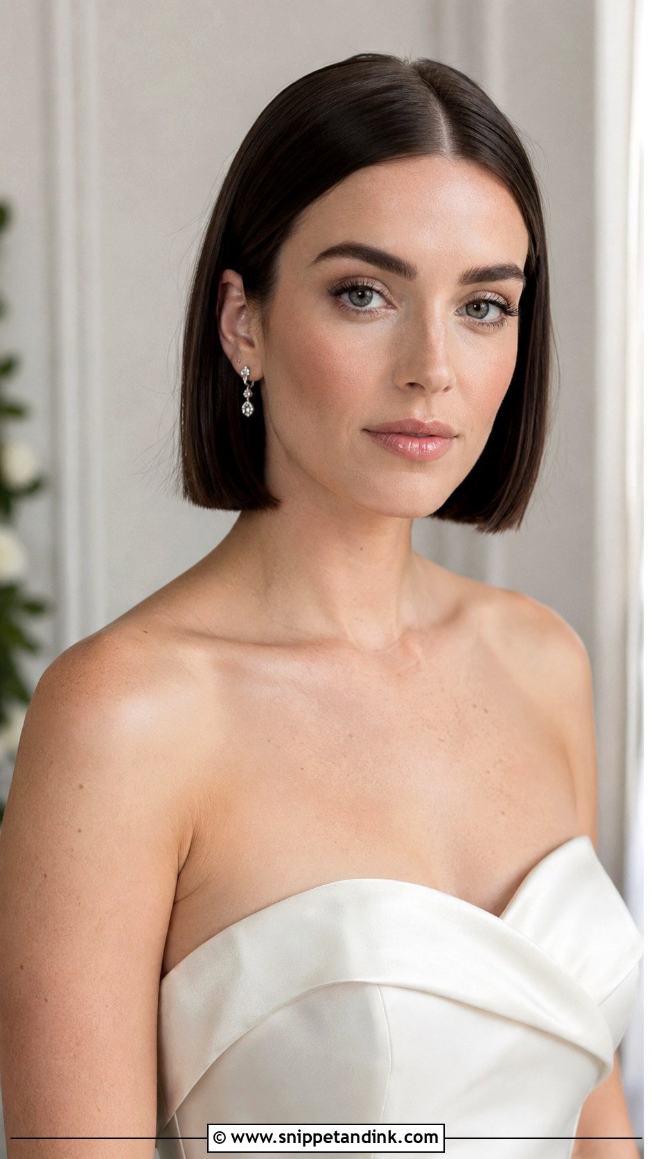 Sleek Straight Lob With Veil - Snippet and Ink - 15 Short Straight Hairstyles for Wedding
