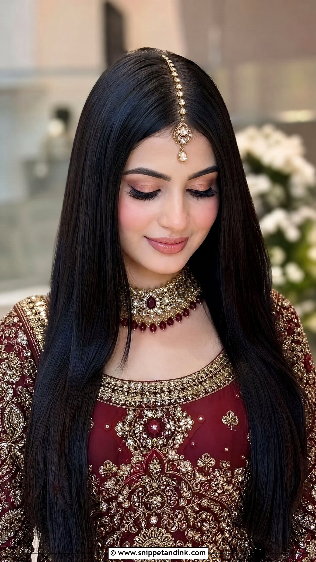 Sleek Straight Open Hair With Center Part - Snippet and Ink - 20 Pakistani Baraat Hairstyles