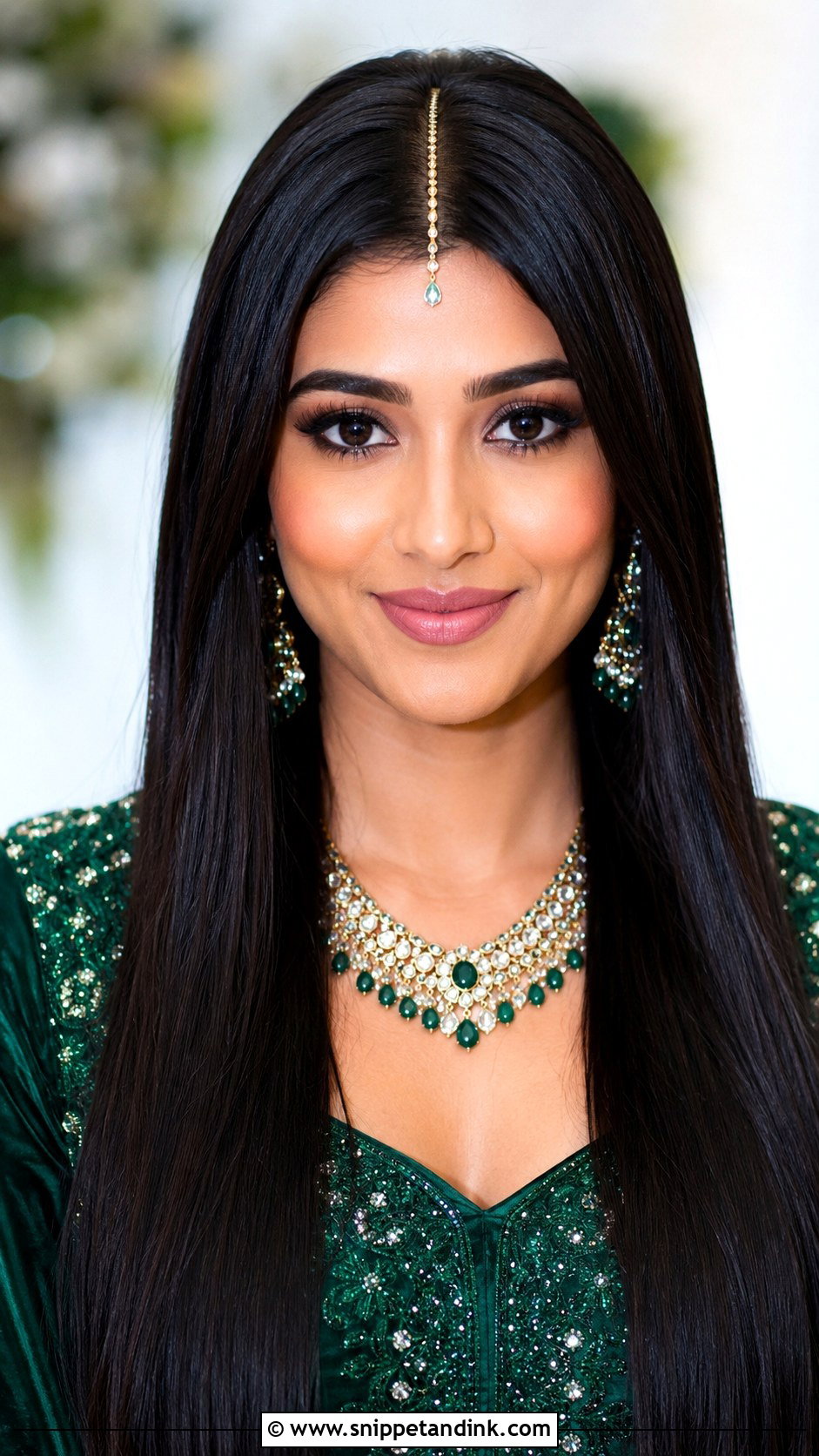 Sleek Straight Open Hair With Center Part - Snippet and Ink - 20 Indian Wedding Hair Styles