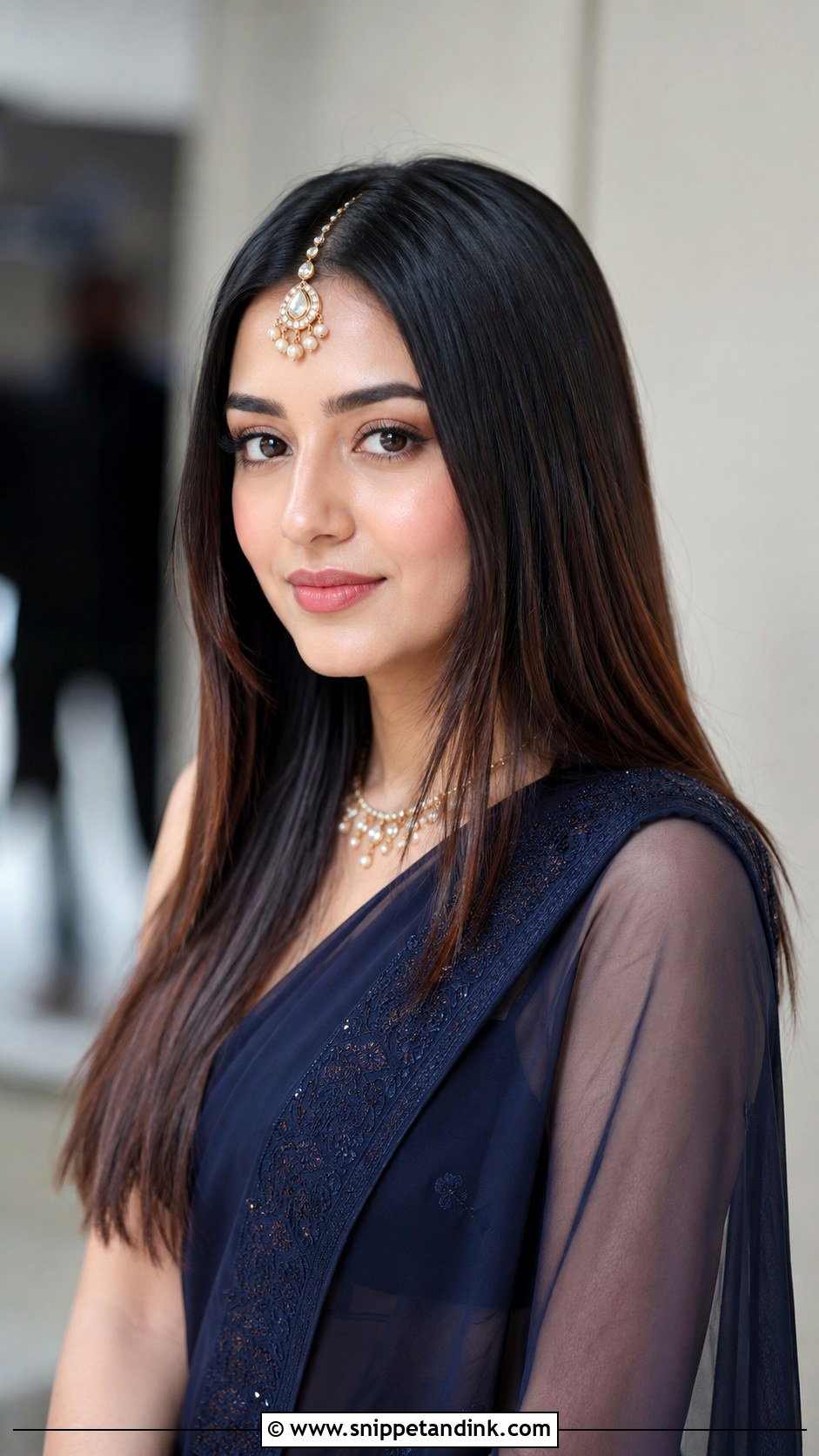 Sleek Straight Open Hair With Tikka - Snippet and Ink - 30 Indian Bridal Dulhan Hairstyles