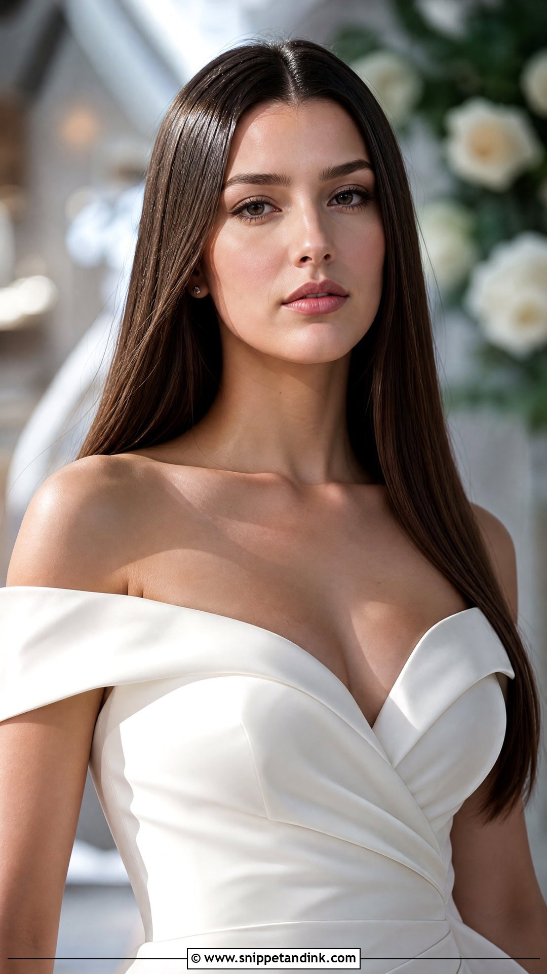 Sleek Straight Open Hair for Brides - Snippet and Ink - 20 Open Hair Wedding Hairstyle Ideas