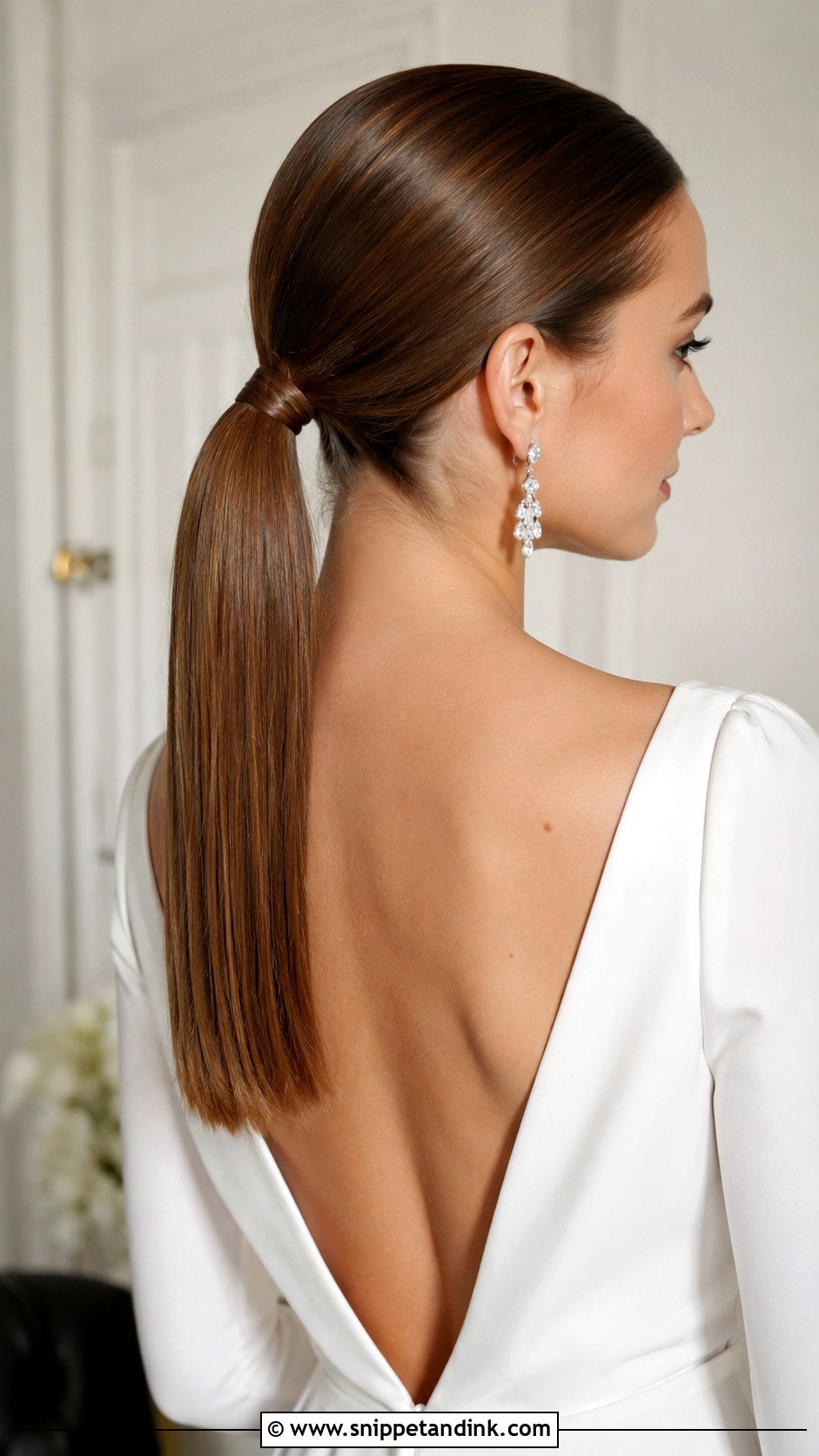 Sleek Straight Ponytail - Snippet and Ink - 20 Straight Hair Bride Ideas