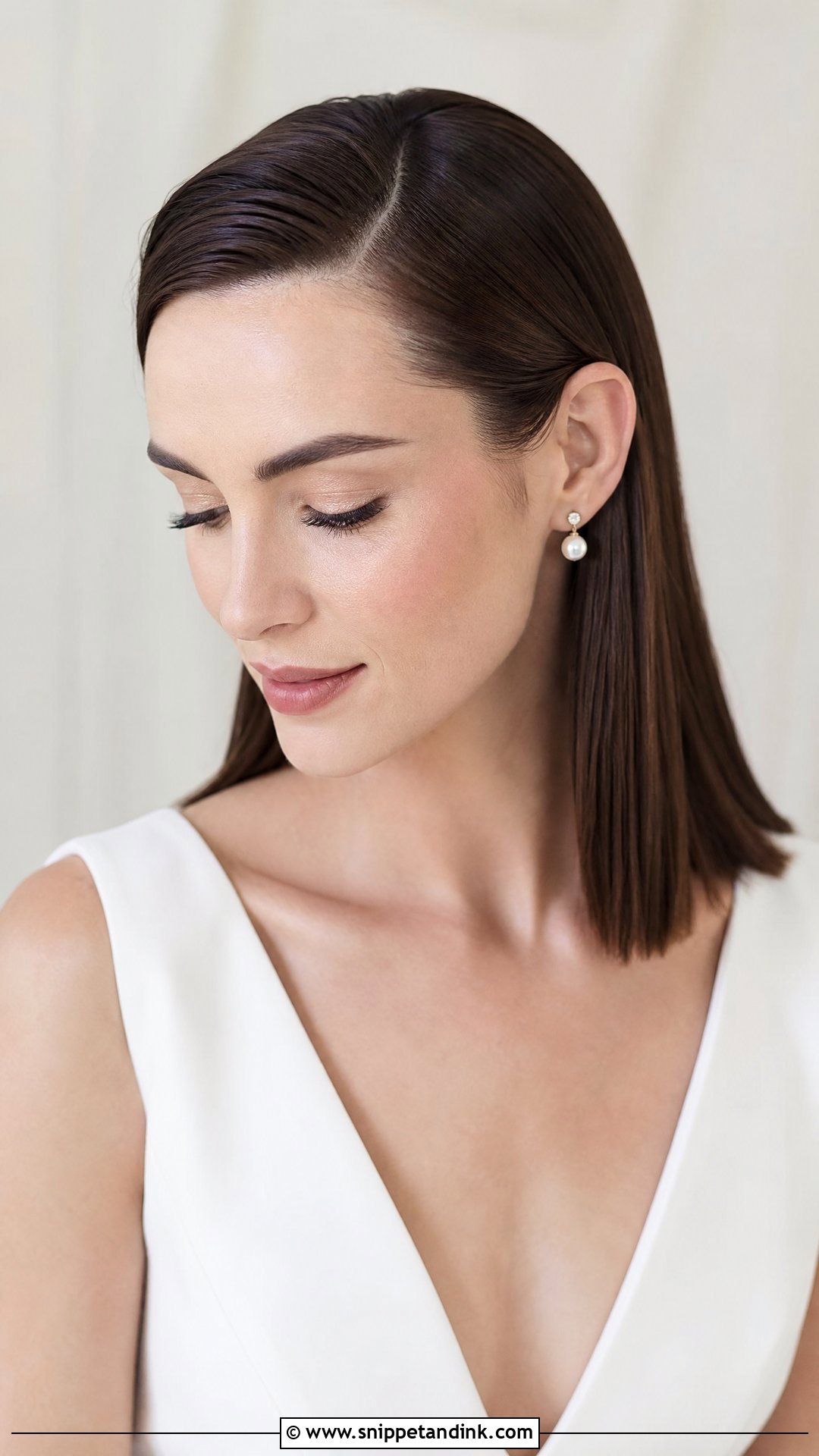 Sleek Straight Wedding Hairstyle - Snippet and Ink - 20 Medium Length Bride Hairstyles