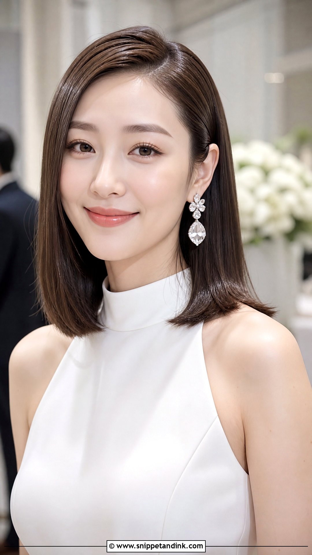 Sleek Straight Wedding Hairstyle for Shoulder Length Hair - Snippet and Ink - 20 Shoulder Length Hair Wedding Styles