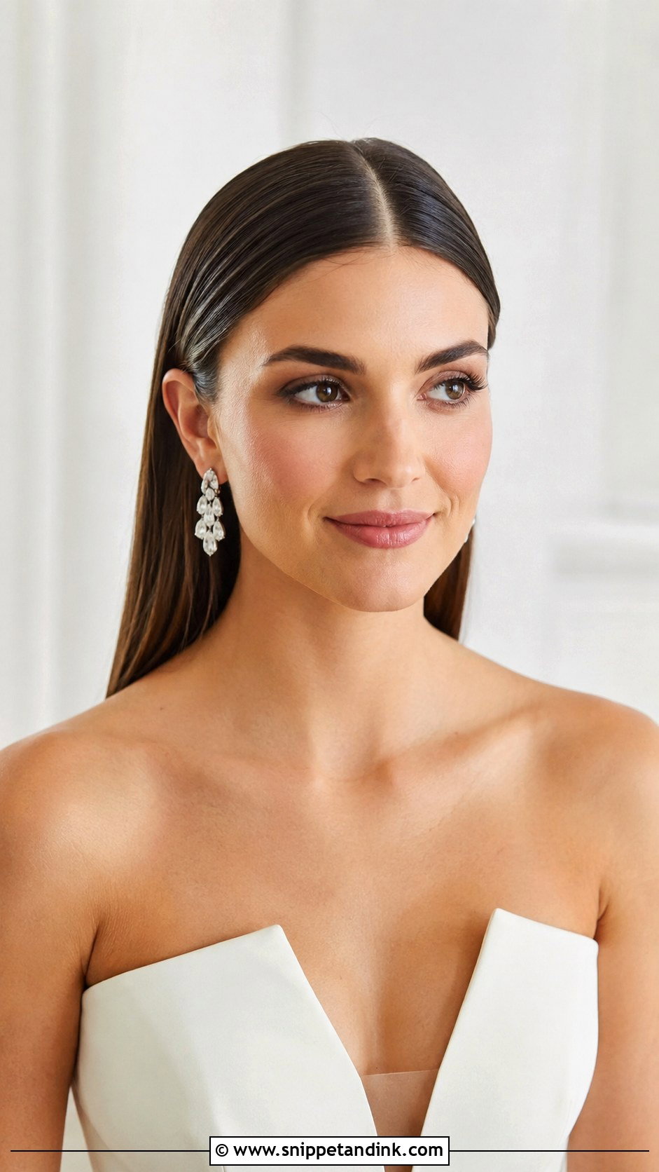Sleek Straight With Center Part - Snippet and Ink - 25 Medium Length Bridal Hair Ideas