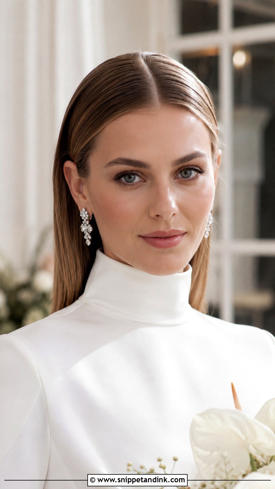 Sleek Straight With Center Part - Snippet and Ink - 25 Shoulder Length Wedding Hairstyles