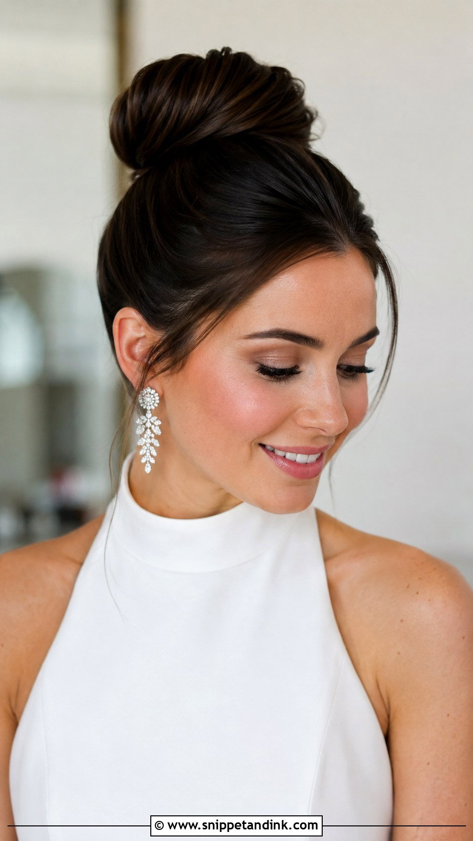 Sleek Top Knot Wedding Bun - Snippet and Ink - 30 Wedding Hair Bun Ideas
