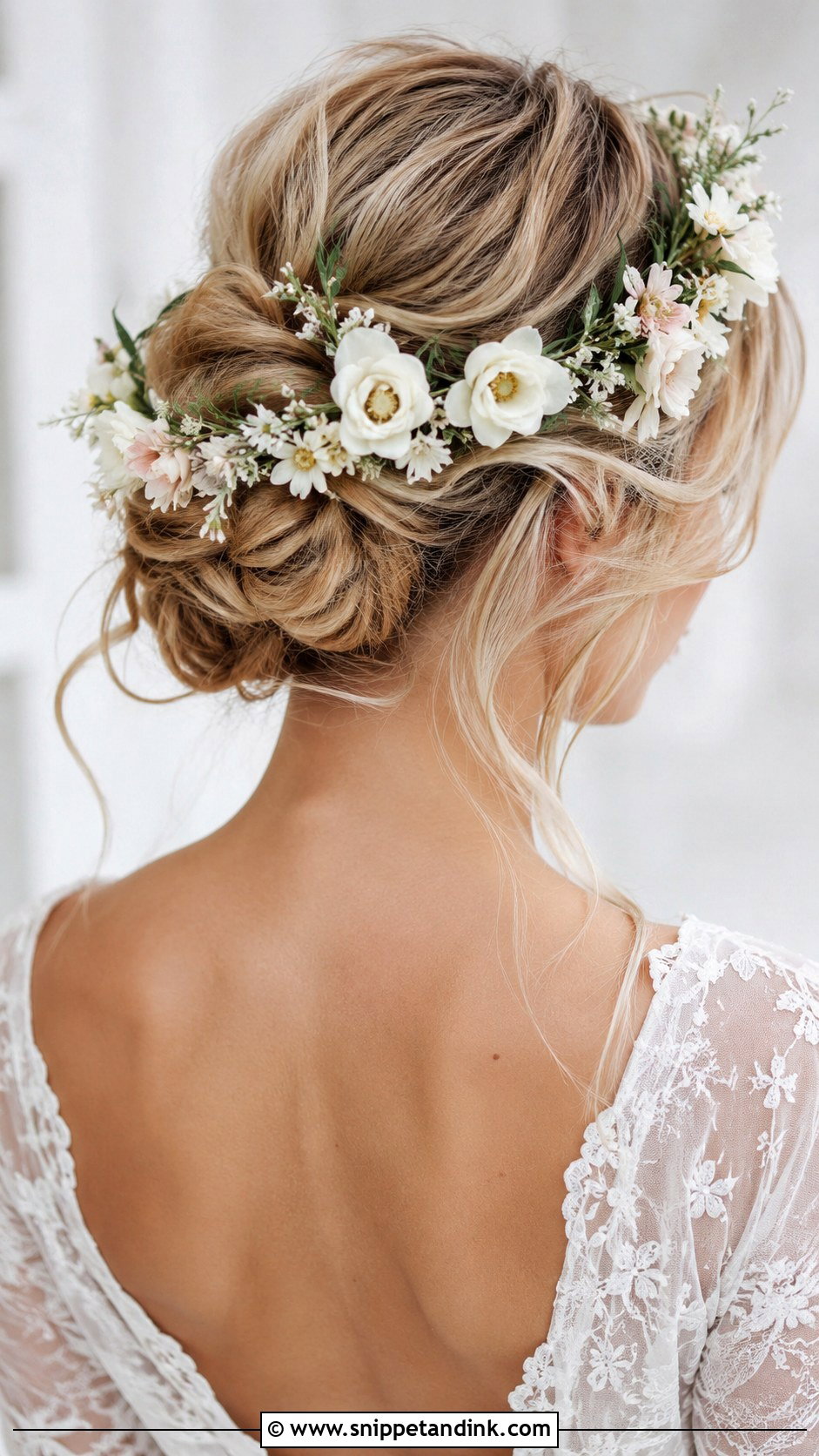 Sleek Top Knot With Single Flower - Snippet and Ink - 20 Flower Bun Hairstyle Wedding Bride Ideas