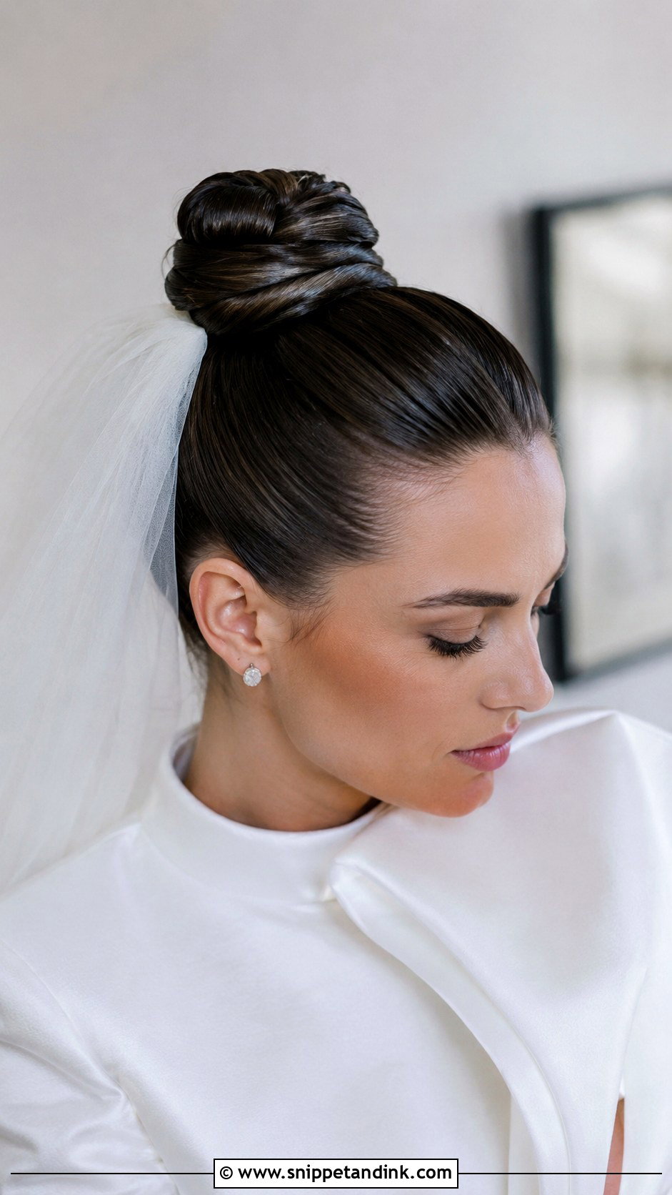 Sleek Top Knot With Veil Under - Snippet and Ink - 25 Veil Under Updo Ideas