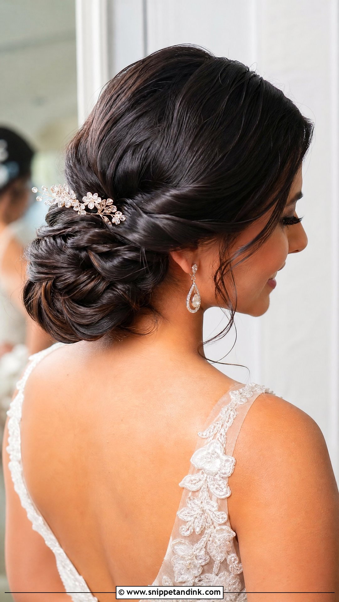 Sleek Twisted Bridal Bun - Snippet and Ink - 20 Sleek Bun Bridal Hair Ideas