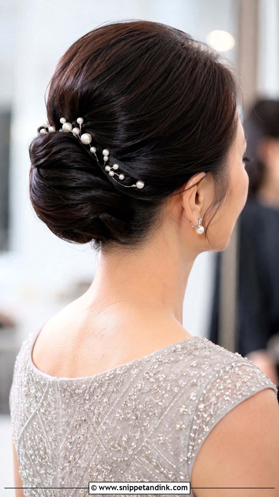 Sleek Twisted Bun With Pearls - Snippet and Ink - 20 Mother of the Bride Wedding Hairstyles