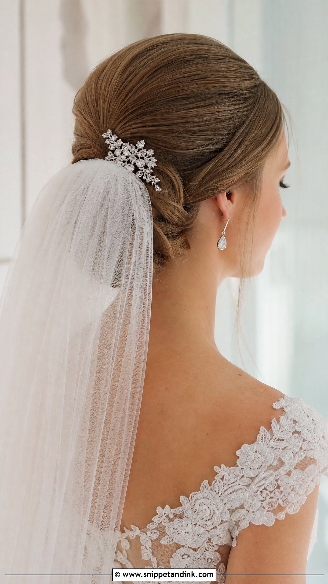 Sleek Updo With Bridal Veil - Snippet and Ink - 20 Sleek Wedding Updo Ideas