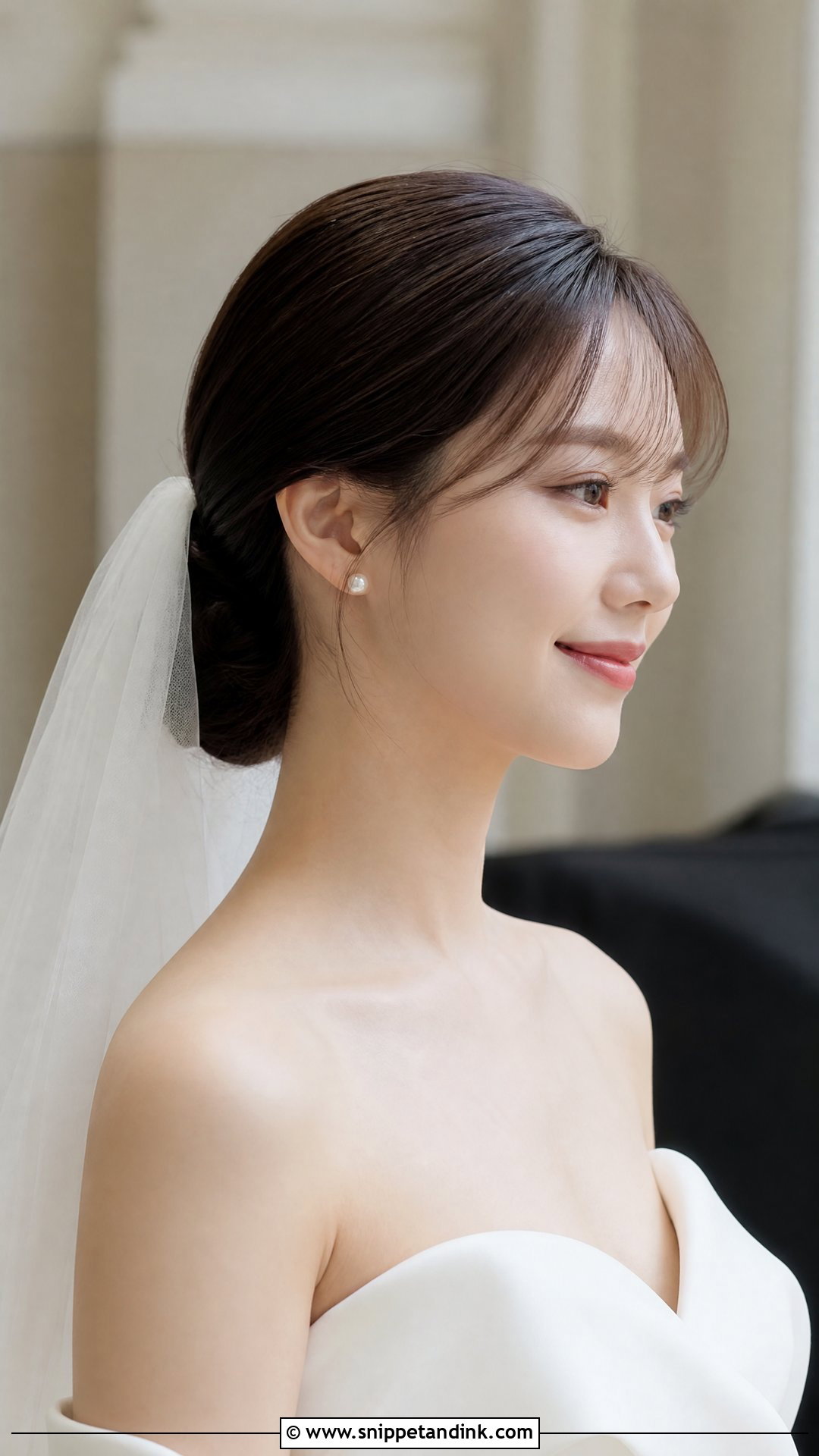 Sleek Wedding Bun With Bangs - Snippet and Ink - 15 Bang Wedding Hairstyles