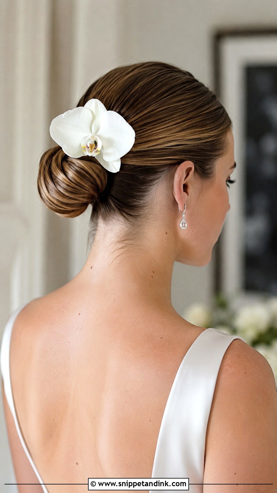 Sleek Wedding Bun With Flowers - Snippet and Ink - 15 Wedding Bun with Flowers Ideas