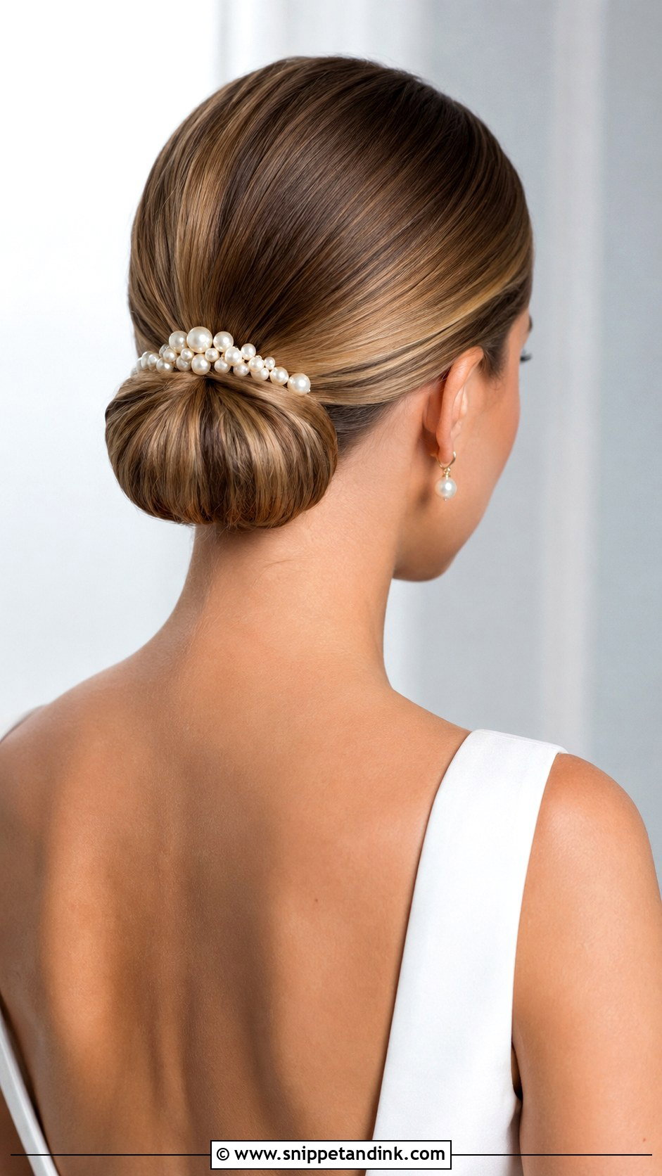 Sleek Wedding Bun With Pearls - Snippet and Ink - 15 Wedding Bun with Pearls Ideas