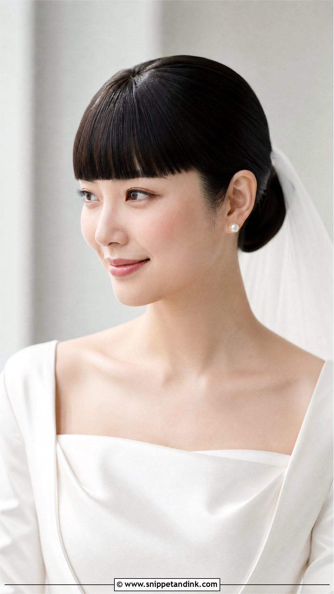 Sleek Wedding Updo With Blunt Bangs - Snippet and Ink - 15 Bride Hairstyles Bangs