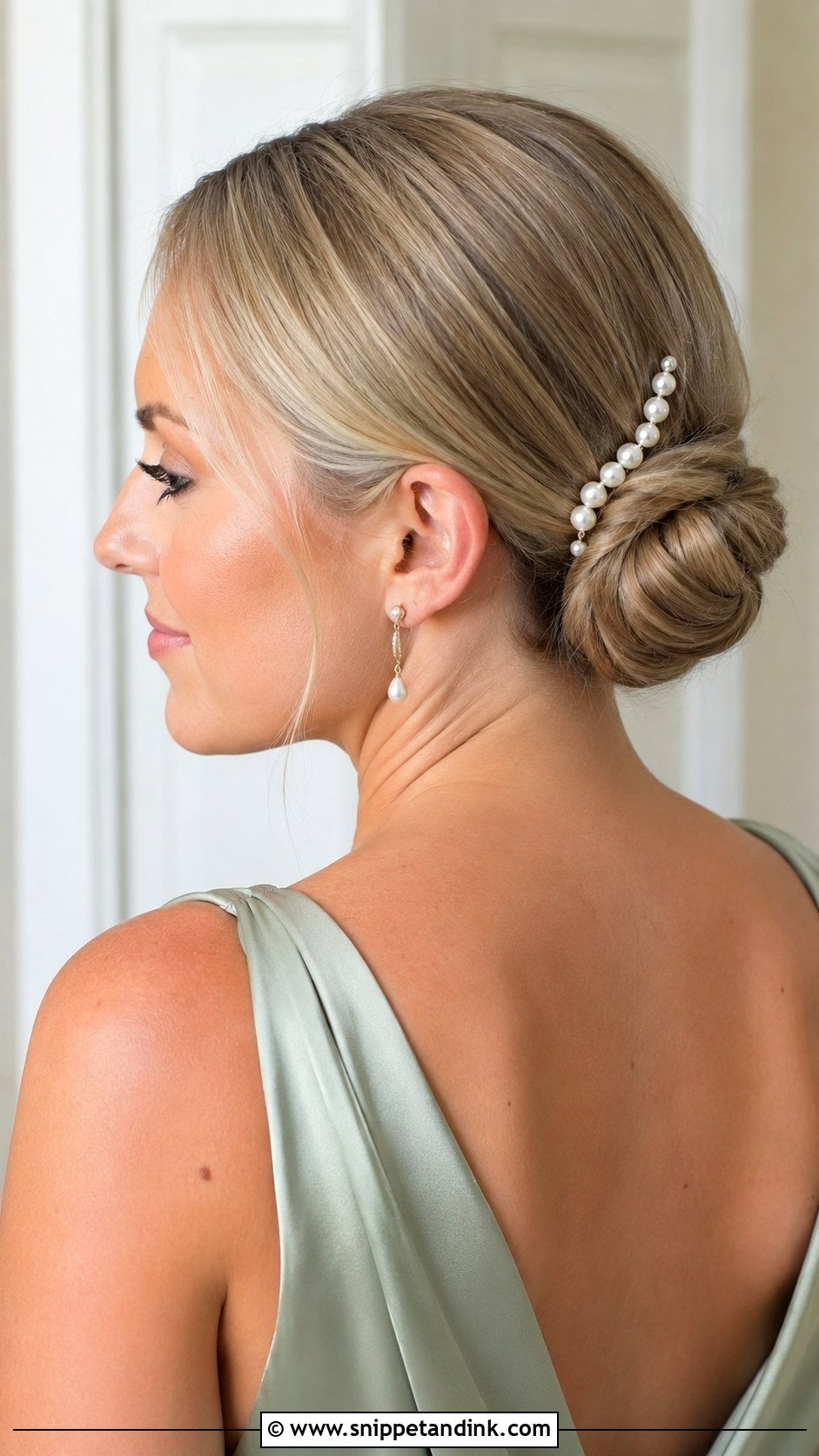 Slick Back Bun With Pearl Pins Bridesmaid Hairstyle - Snippet and Ink - 20 Bridesmaid Hairstyles Slick Back