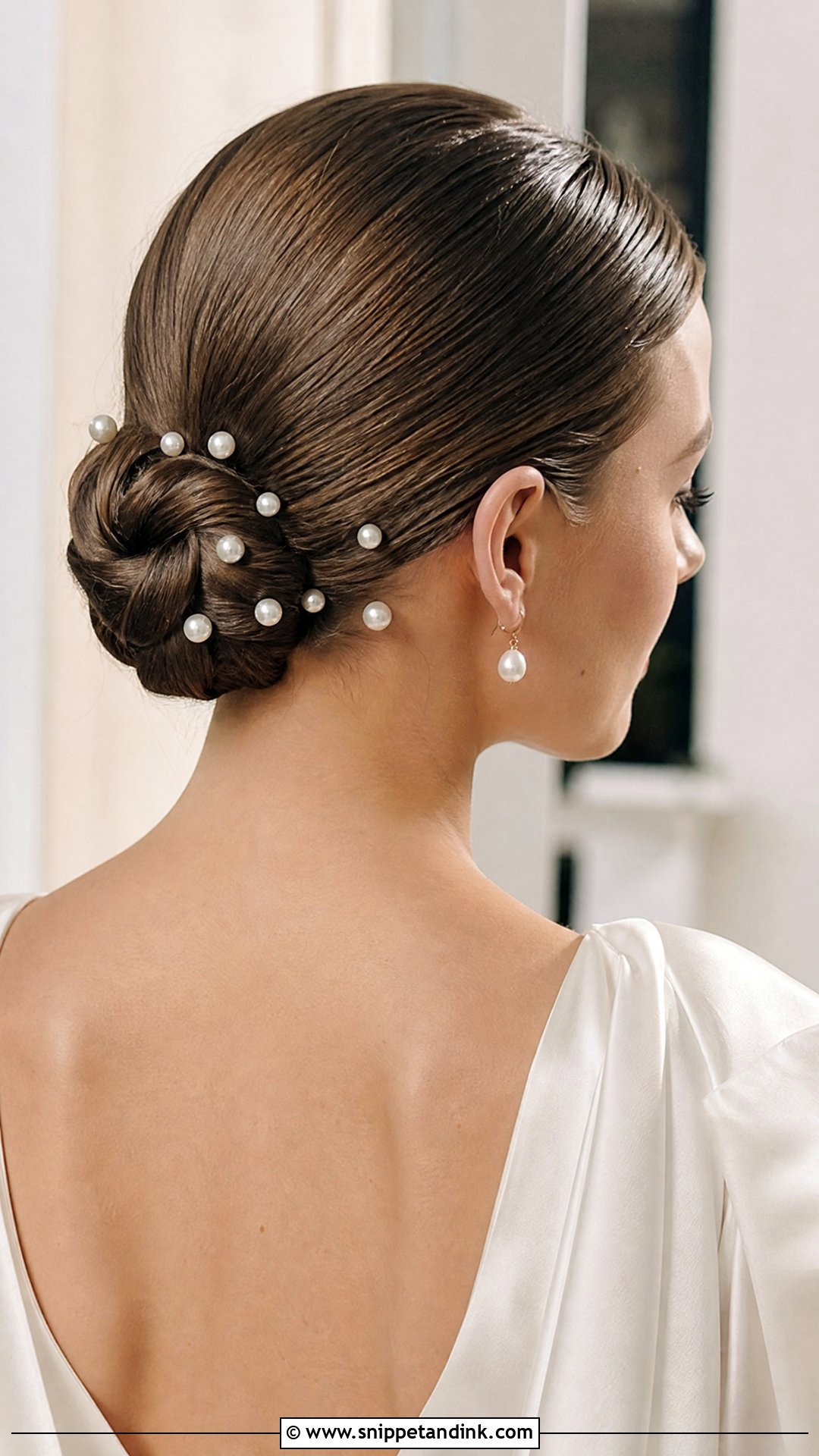Slick Back Bun With Pearls - Snippet and Ink - 20 Slick Back Bun Wedding Hair Ideas