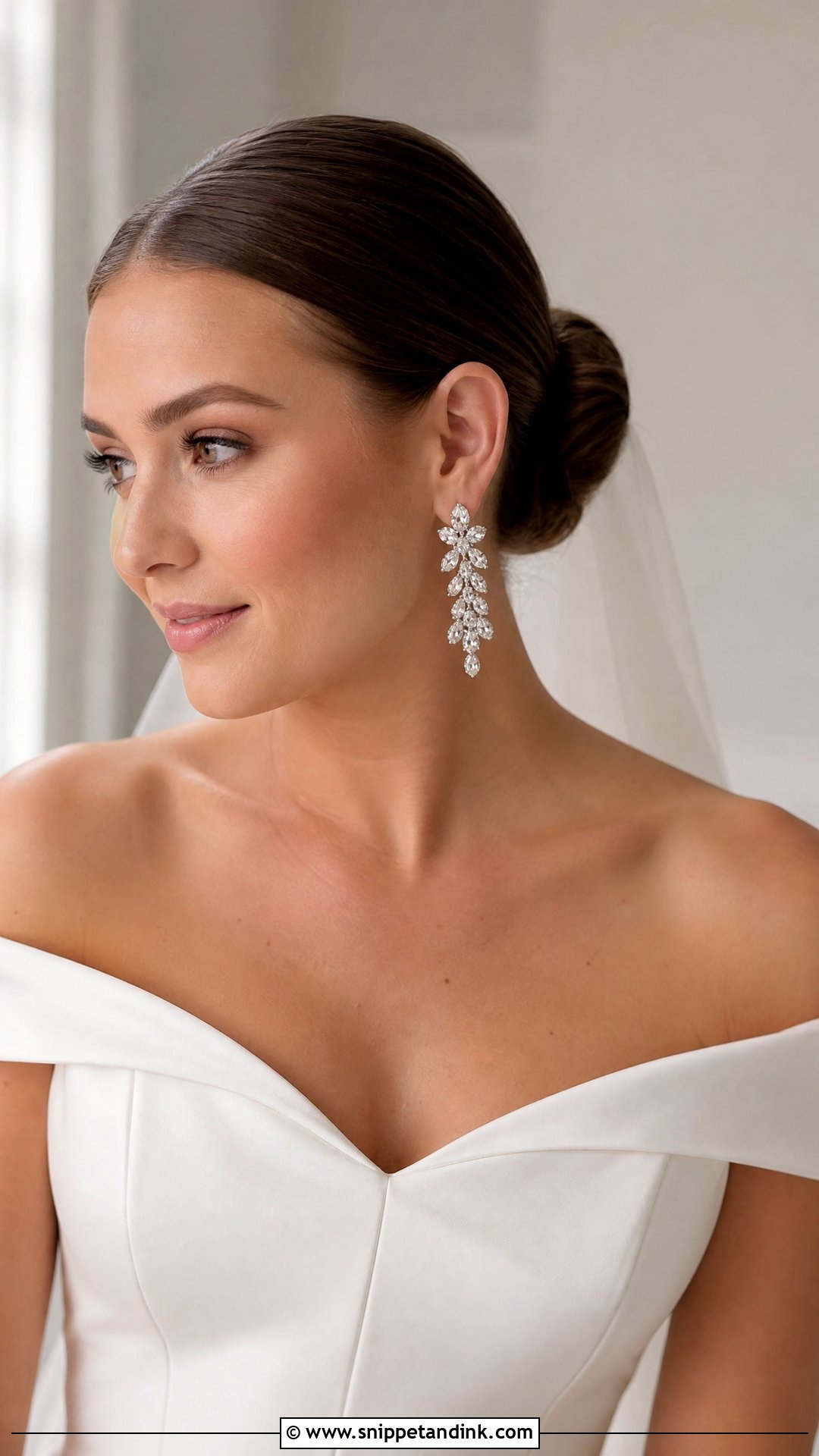 Slick Back Bun With Statement Earrings - Snippet and Ink - 20 Slick Back Bun Wedding Hair Ideas
