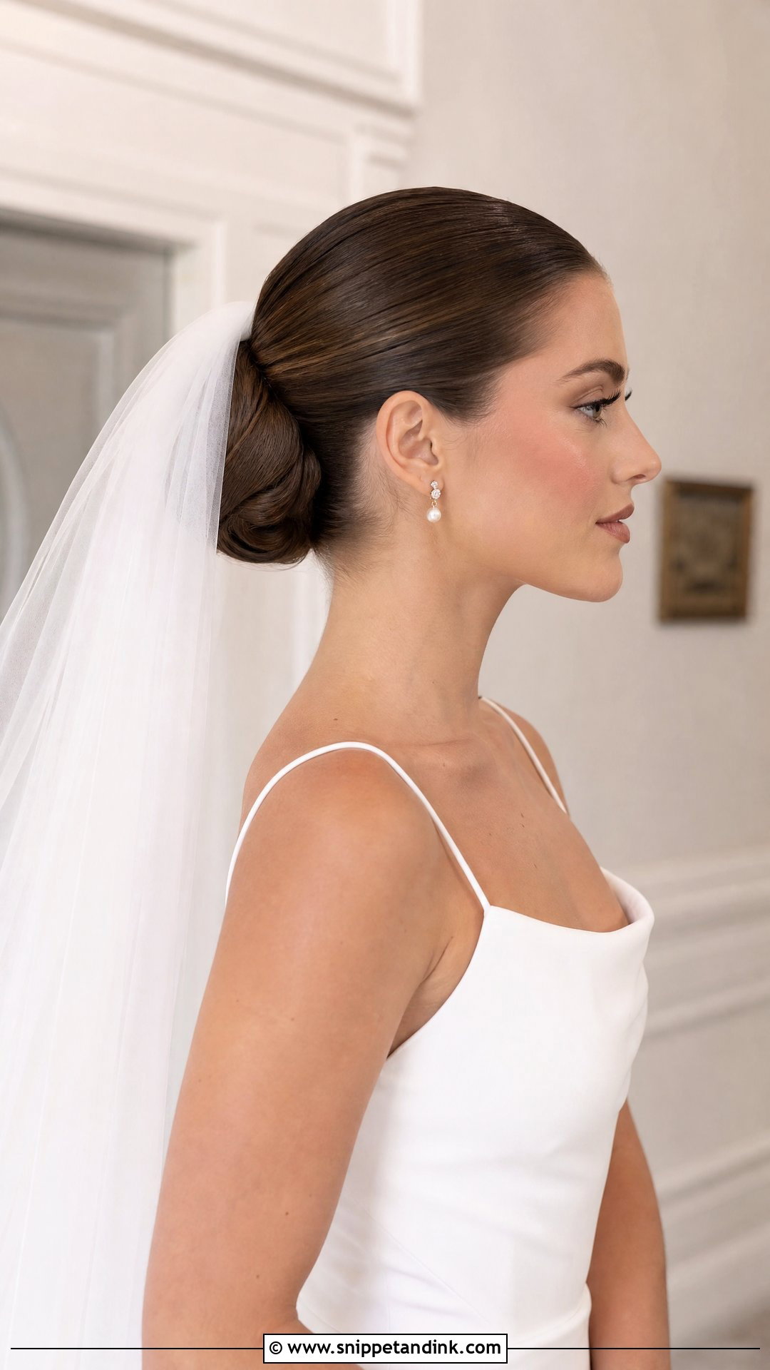Slick Back Bun With Veil - Snippet and Ink - 20 Slick Back Bun Wedding Hair Ideas