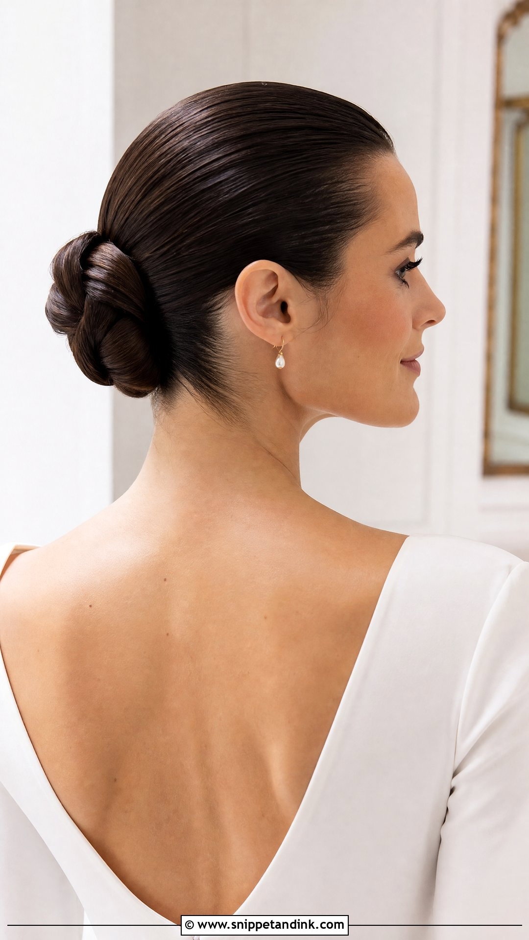 Slick Back Knotted Bun Wedding Hairstyle - Snippet and Ink - 20 Slick Back Updo Wedding Hairstyles