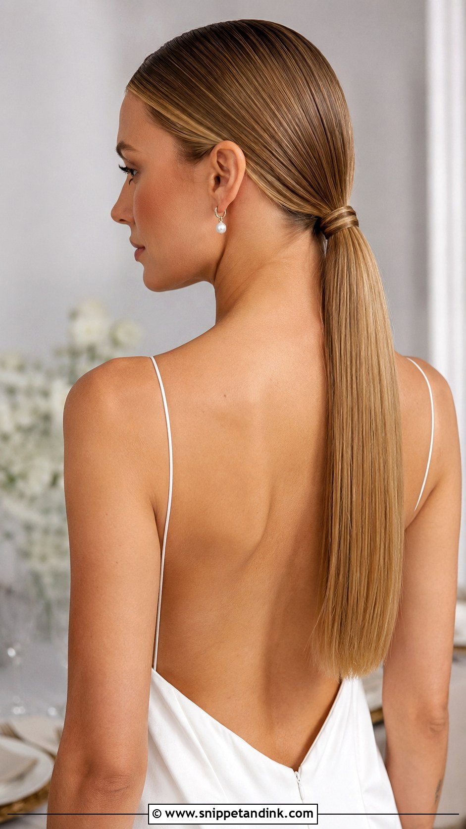 Slick Back Low Ponytail for Brides - Snippet and Ink - 20 Slick Back Wedding Hairstyles