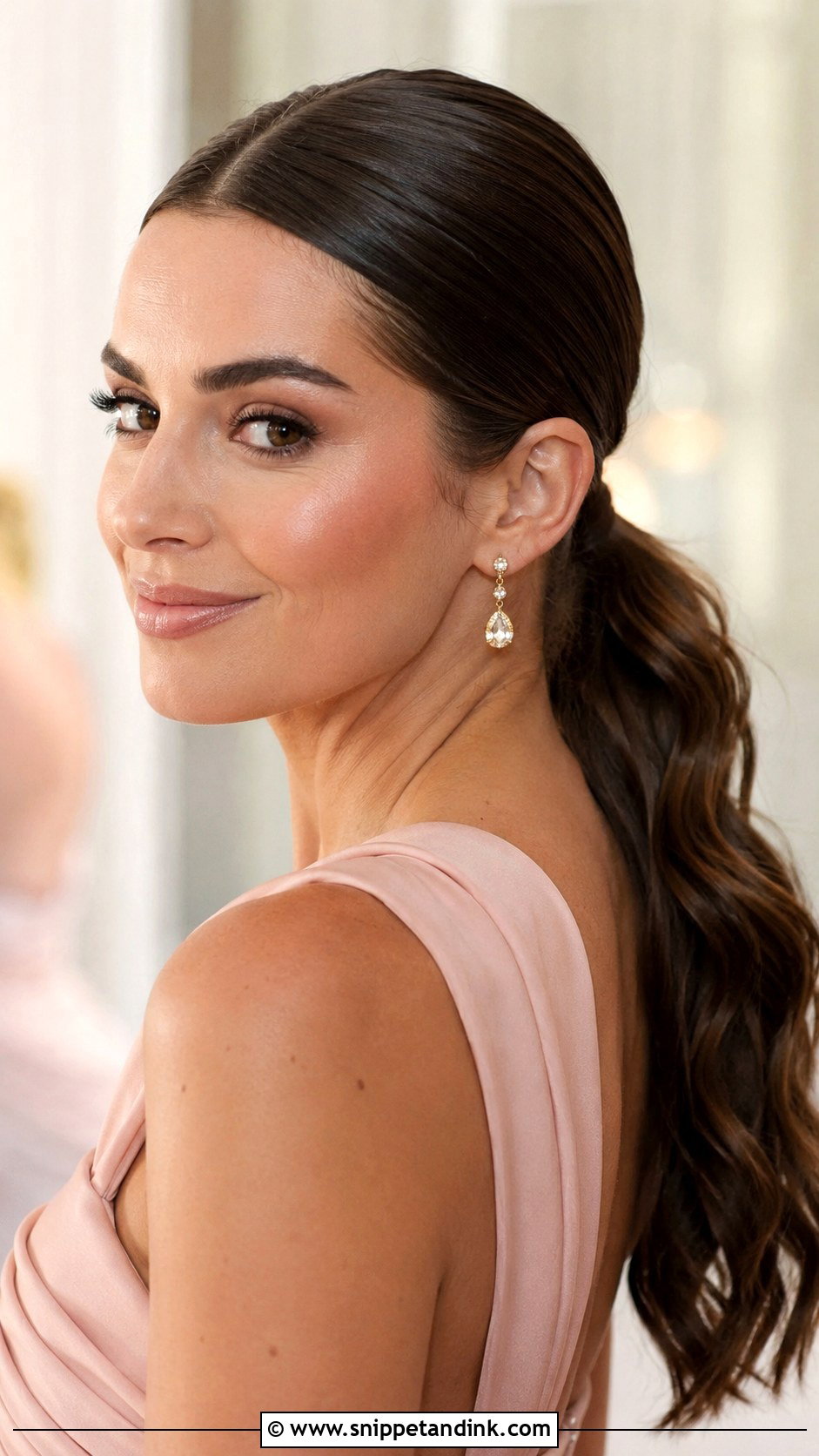 Slick Back Middle Part Bun For Wedding Guest - Snippet and Ink - 15 Slick Back Wedding Guest Hair Ideas