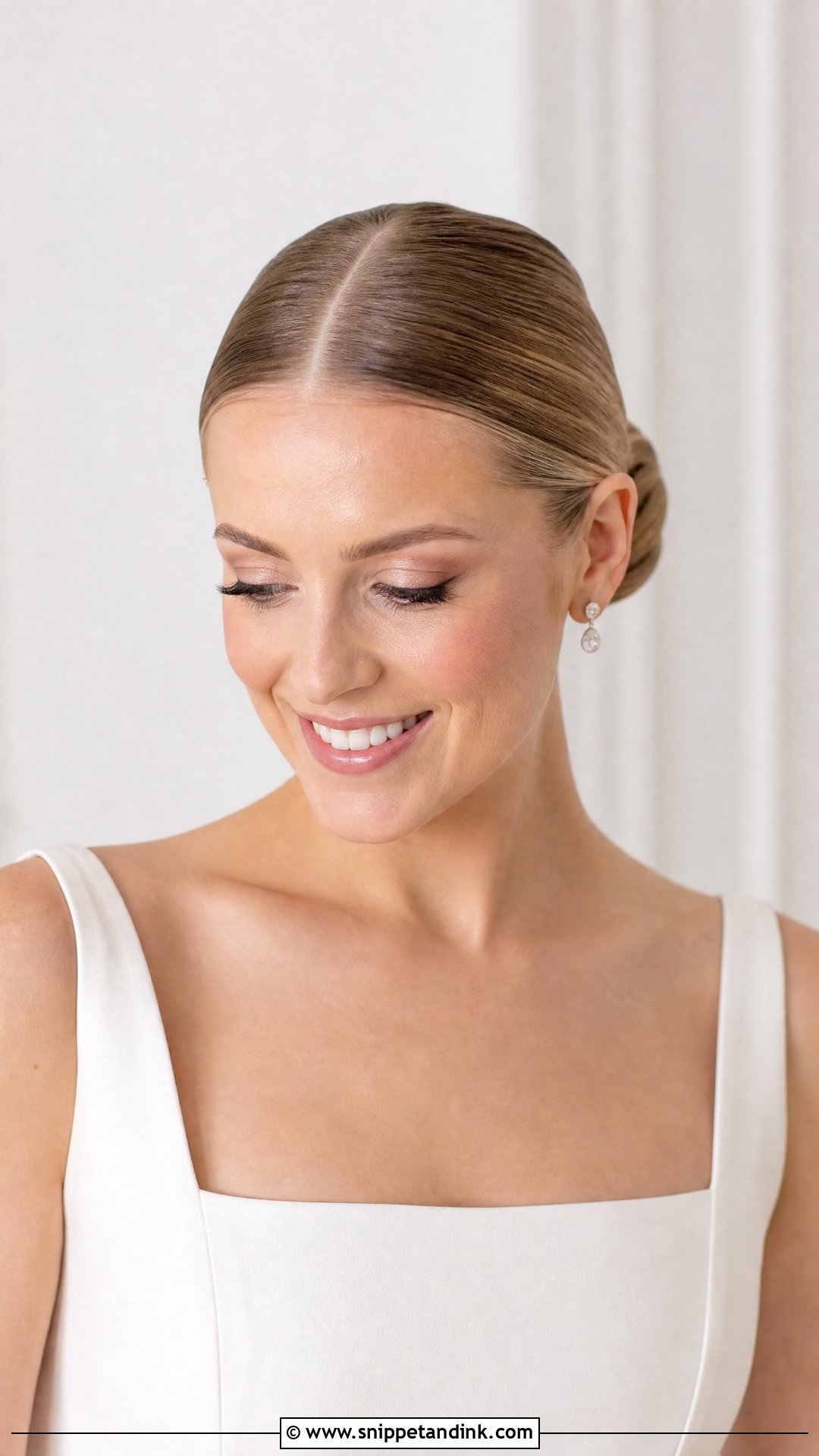 Slick Back Middle Part Bun Wedding Hairstyle - Snippet and Ink - 20 Slick Back Updo Wedding Hairstyles