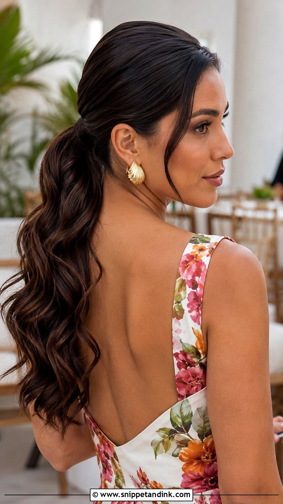 Slick Back Wavy Ponytail For Wedding Guest - Snippet and Ink - 15 Slick Back Wedding Guest Hair Ideas