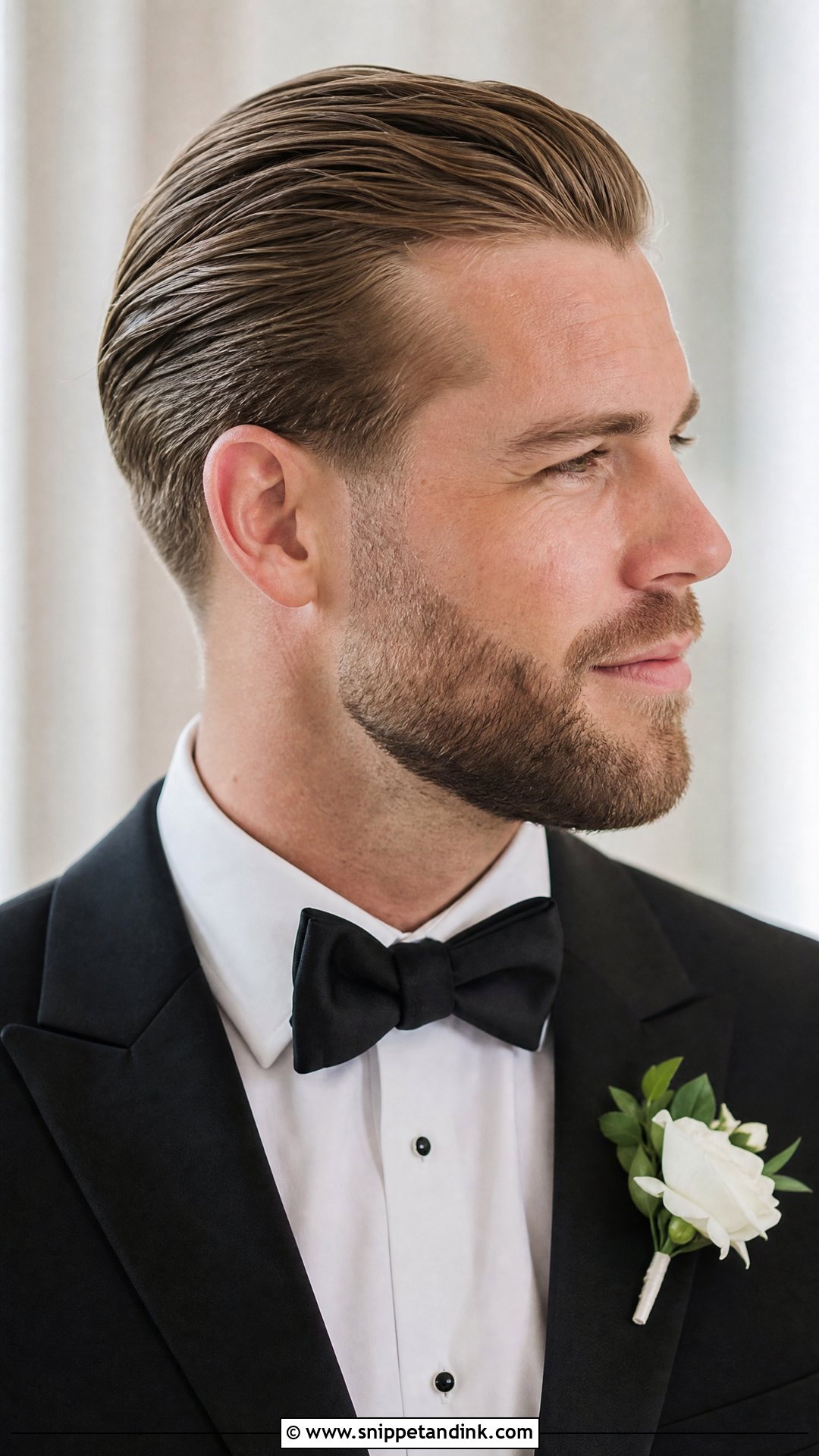 Slick Back With Beard Fade - Snippet and Ink - 20 Groom Hairstyle Men Wedding with Beard Ideas