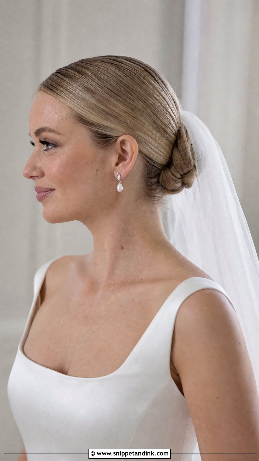 Slick Back Wrapped Bun Wedding Hairstyle - Snippet and Ink - 20 Slick Back Updo Wedding Hairstyles