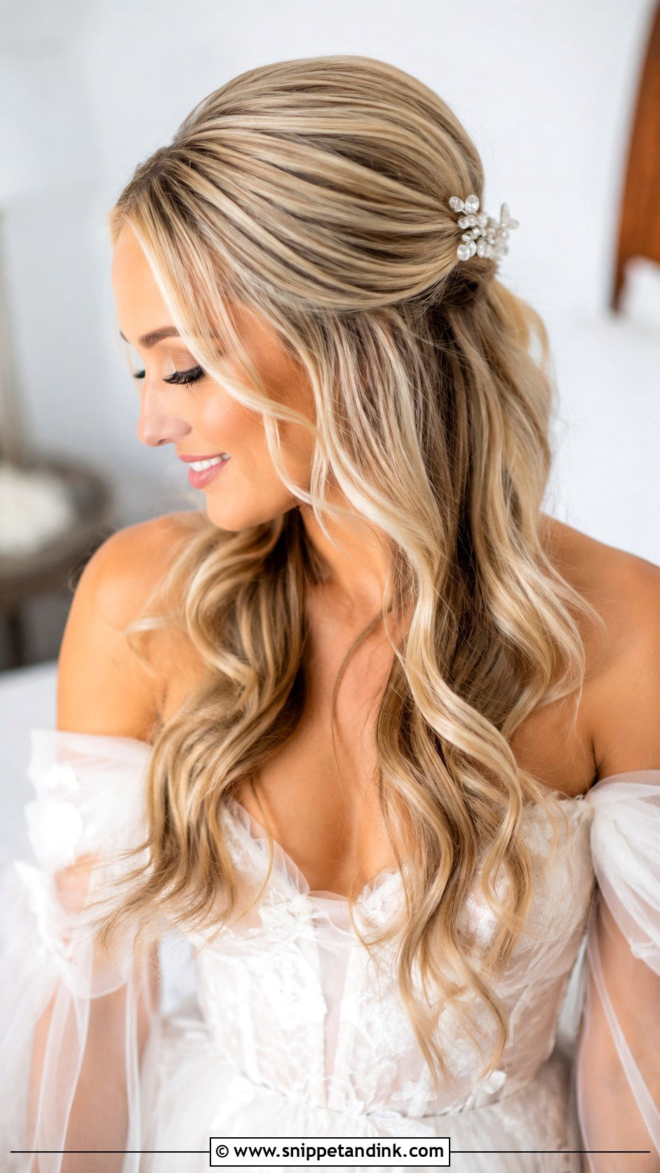 Slick Bridal Half Up Hair - Snippet and Ink - 15 Slick Bridal Hair Ideas
