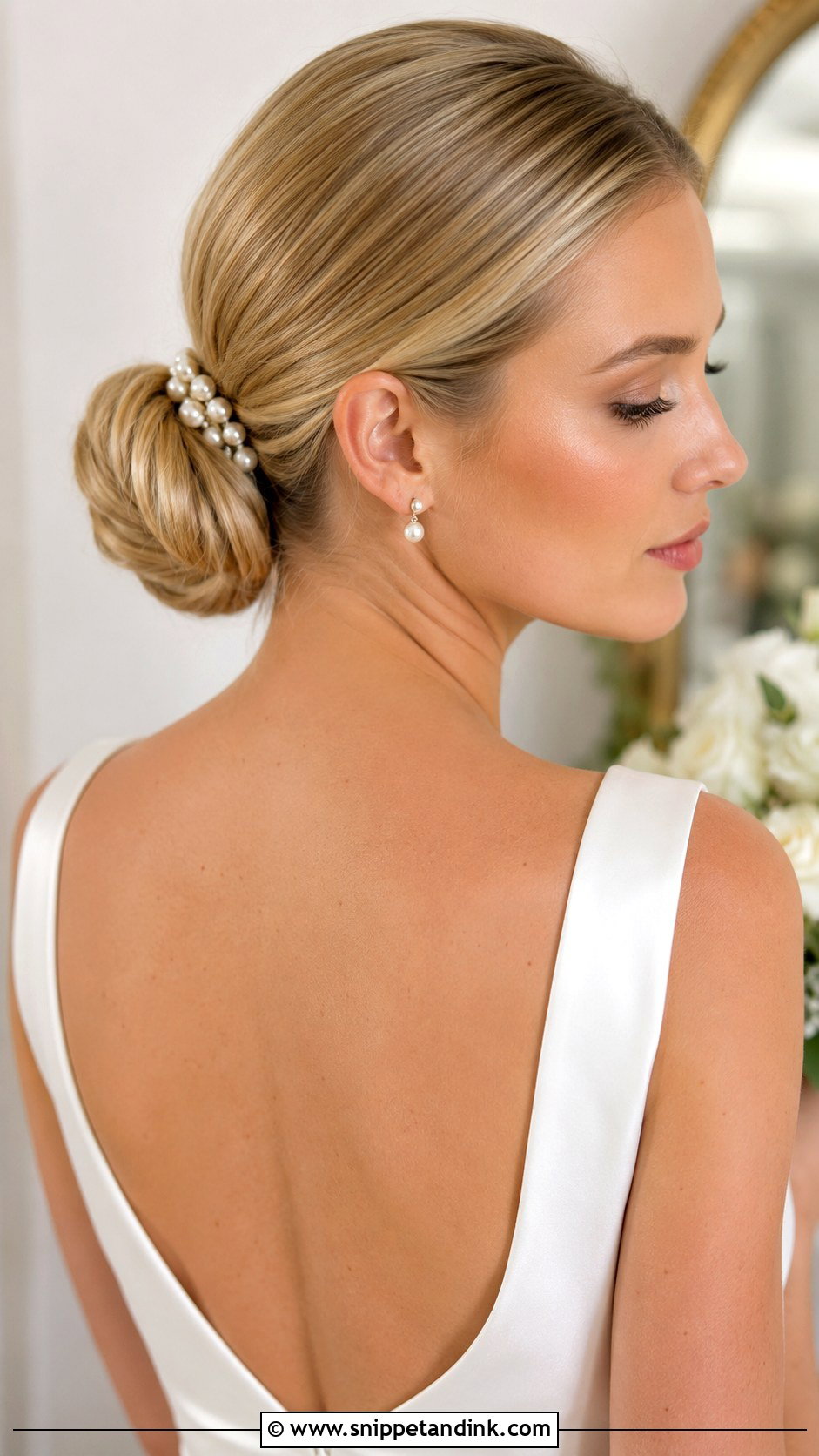 Slick Bridal Low Bun - Snippet and Ink - 15 Slick Bridal Hair Ideas
