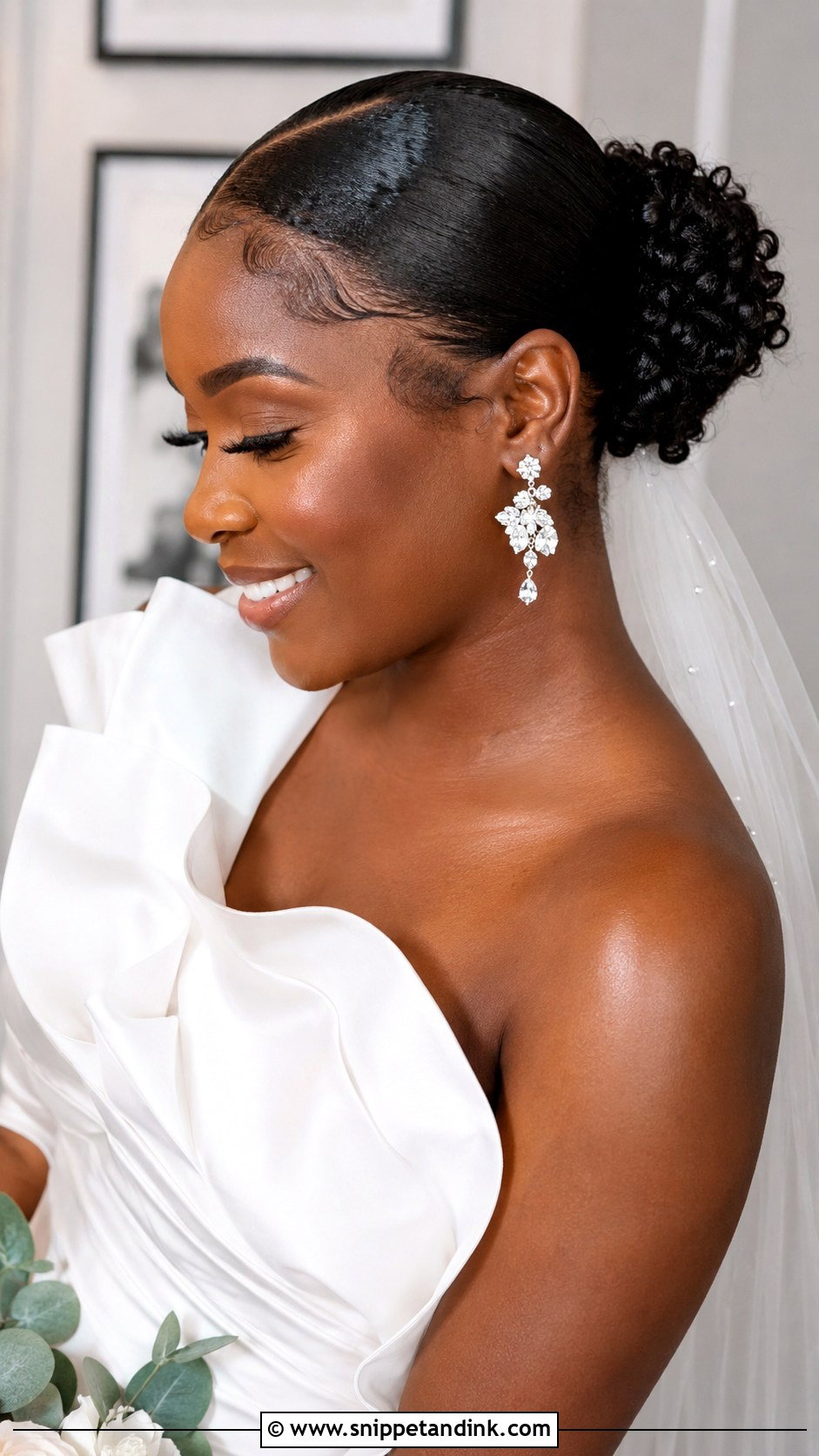 Slick Bun For Curly Hair Wedding Hairstyle - Snippet and Ink - 25 Slick Bun Wedding Hairstyles