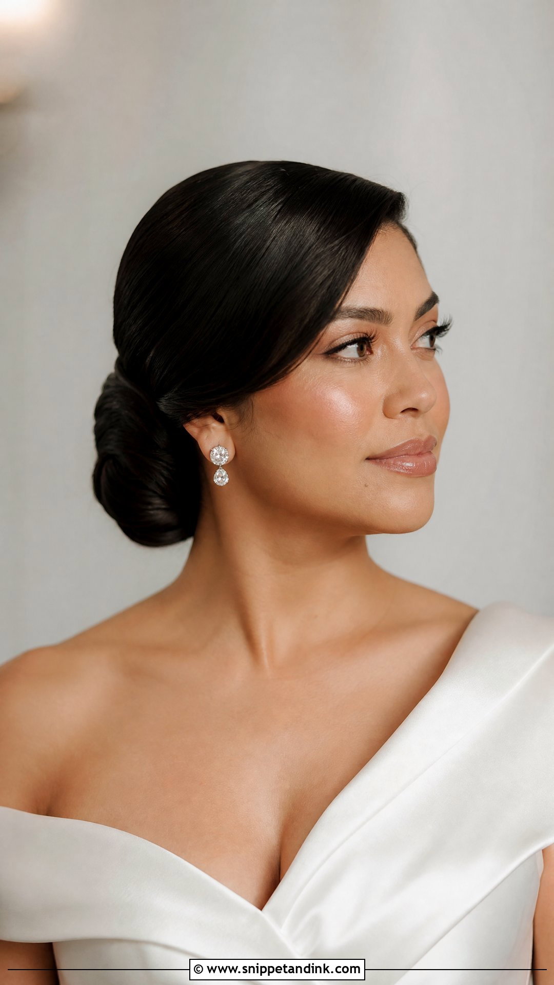 Slick Bun With Deep Side Sweep - Snippet and Ink - 20 Slick Bun Wedding Ideas