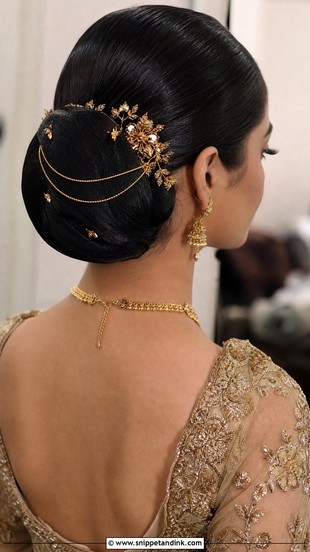 Slick Bun With Gold Accessories - Snippet and Ink - 20 Slick Bun Wedding Ideas