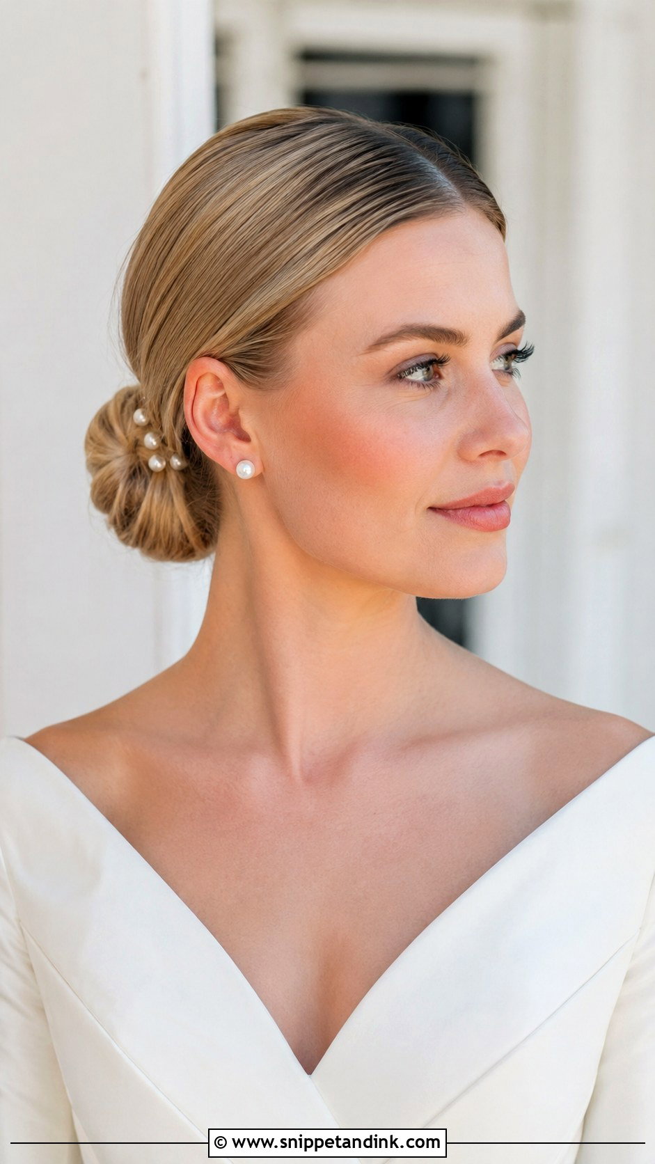 Slick Low Bun Bridal Hair - Snippet and Ink - 15 Slick Bun Bridal Hair Ideas