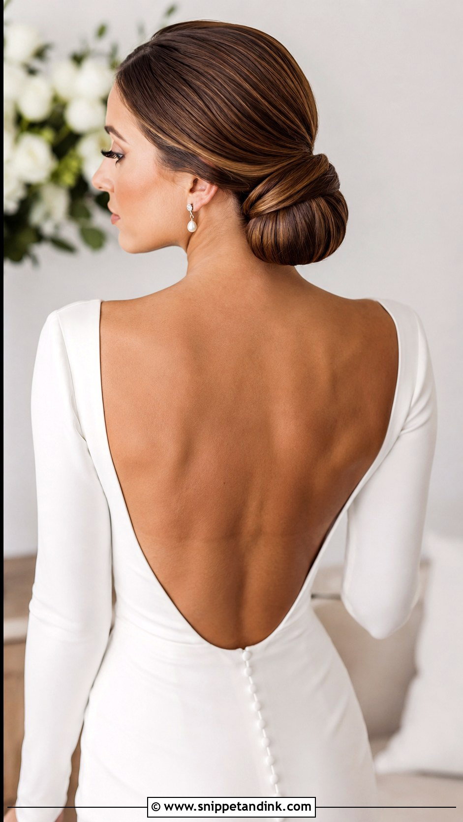 Slick Low Bun For Long Hair Wedding Hair - Snippet and Ink - 15 Slick Low Bun Wedding Hair Ideas