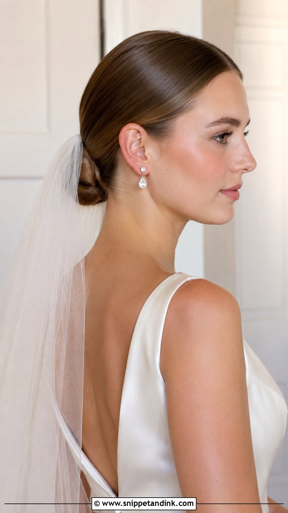 Slick Low Bun With Veil Wedding Hair - Snippet and Ink - 15 Slick Low Bun Wedding Hair Ideas