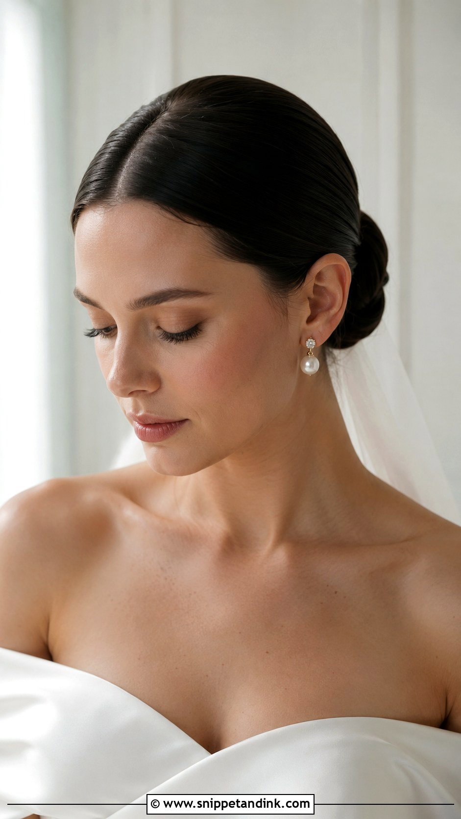 Slick Middle Part Bun Bridal Hair - Snippet and Ink - 15 Slick Bun Bridal Hair Ideas