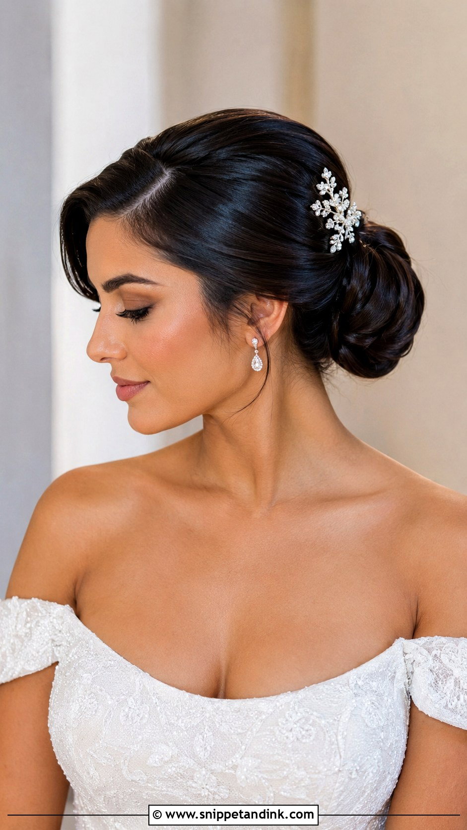 Slick Side Part Bun Bridal Hair - Snippet and Ink - 15 Slick Bun Bridal Hair Ideas