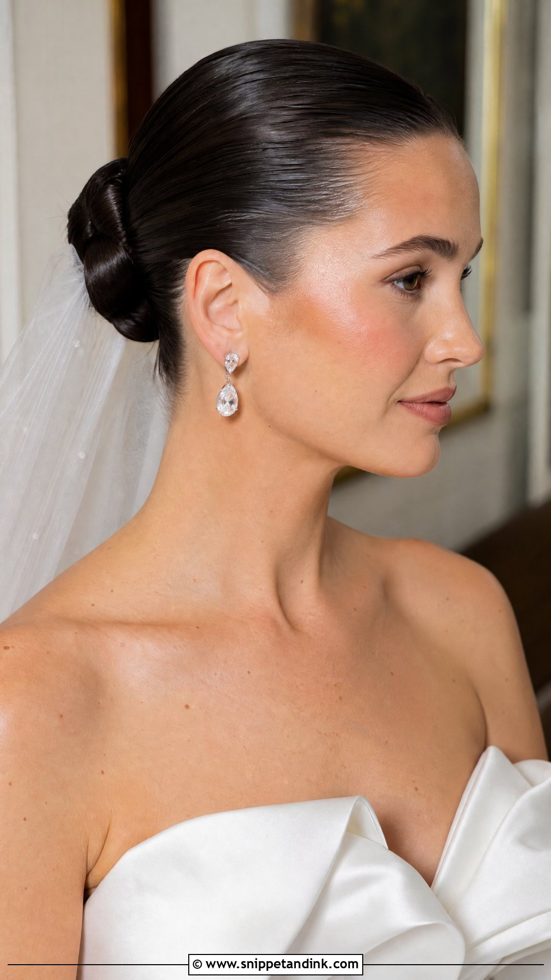 Slicked Back Bridal Bun - Snippet and Ink - 20 Sleek Bridal Hair Ideas