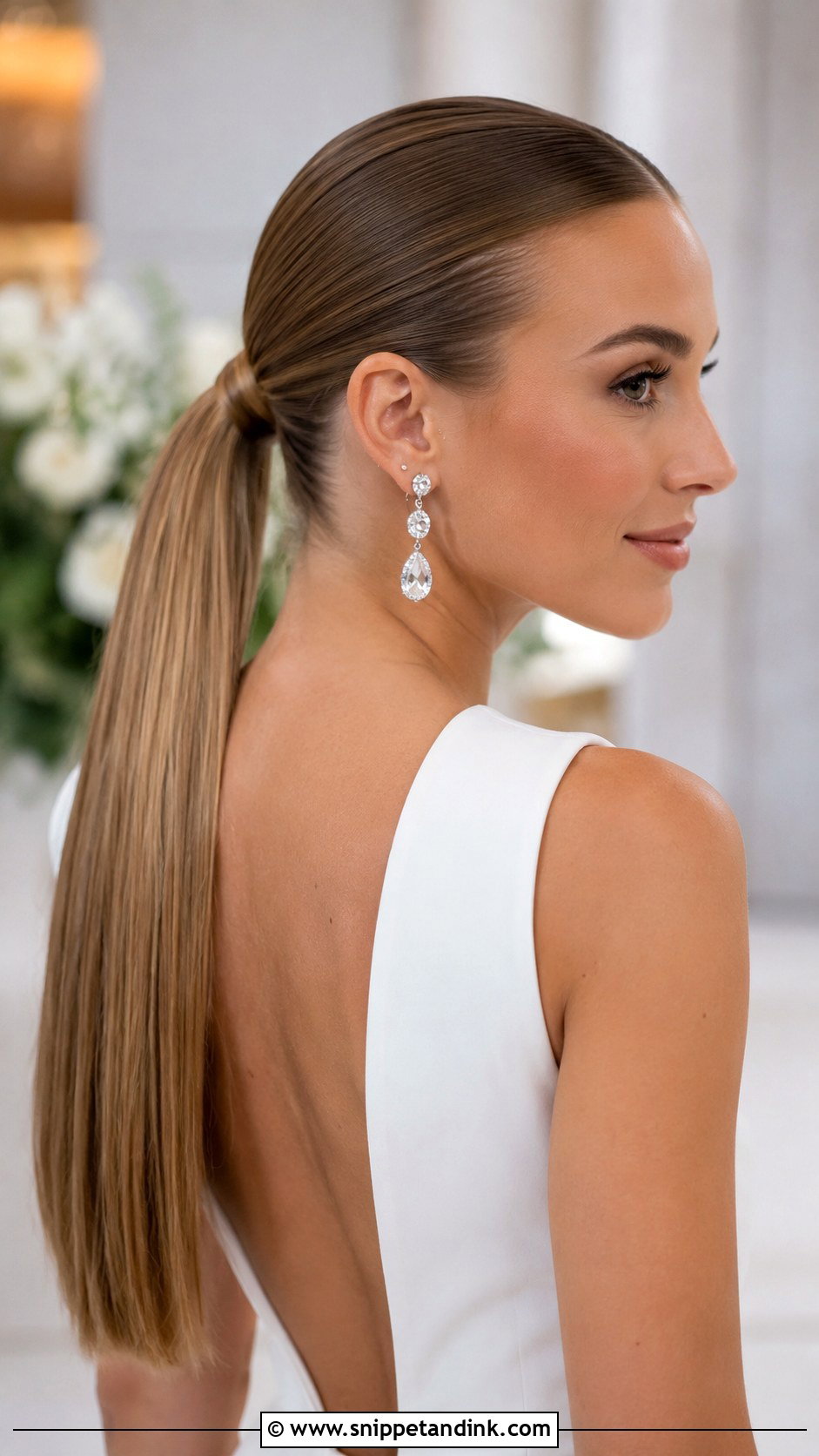 Slicked Back Bridal Ponytail - Snippet and Ink - 30 Bridal Ponytail Ideas